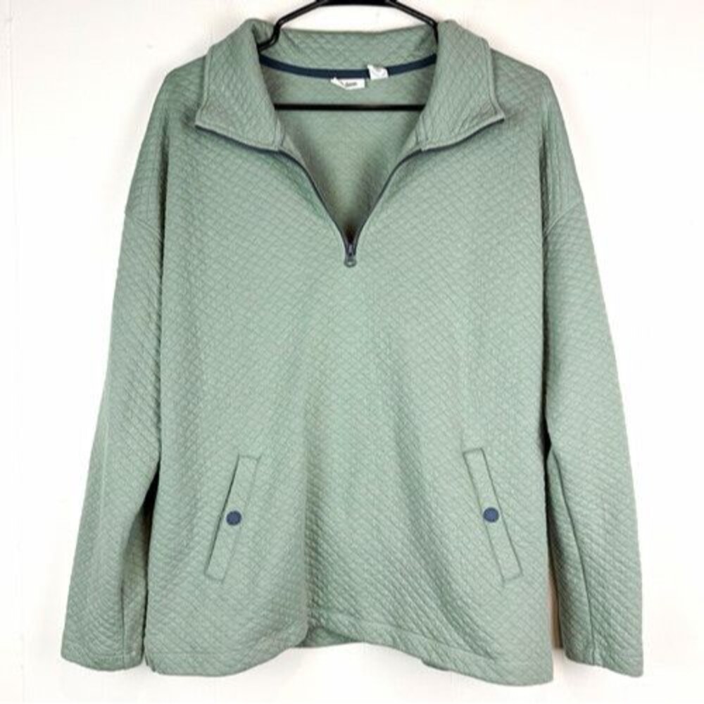 L.L.Bean Women's Sweatshirt Quarter Zip Green Cabincore Quilted Classic LG-pet